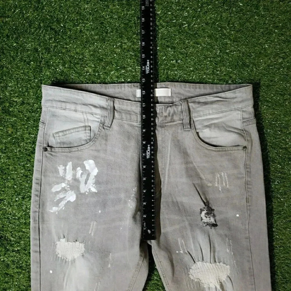 KDNK 11 4 14 11 Jeans Men 34 Gray Bleach Splatter Zip Leg Ripped Distressed - Picture 7 of 9